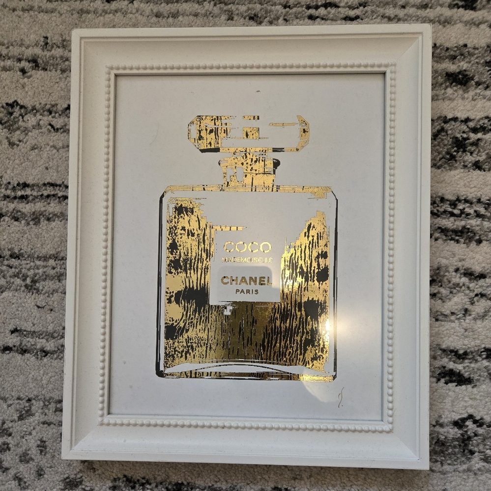 Gold Foil Art Print Wall Decor Framed Chanel Perfume